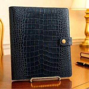 Abas Levenger IPad Case Blue Alligator Embossed Genuine Calfskin Leather RARE